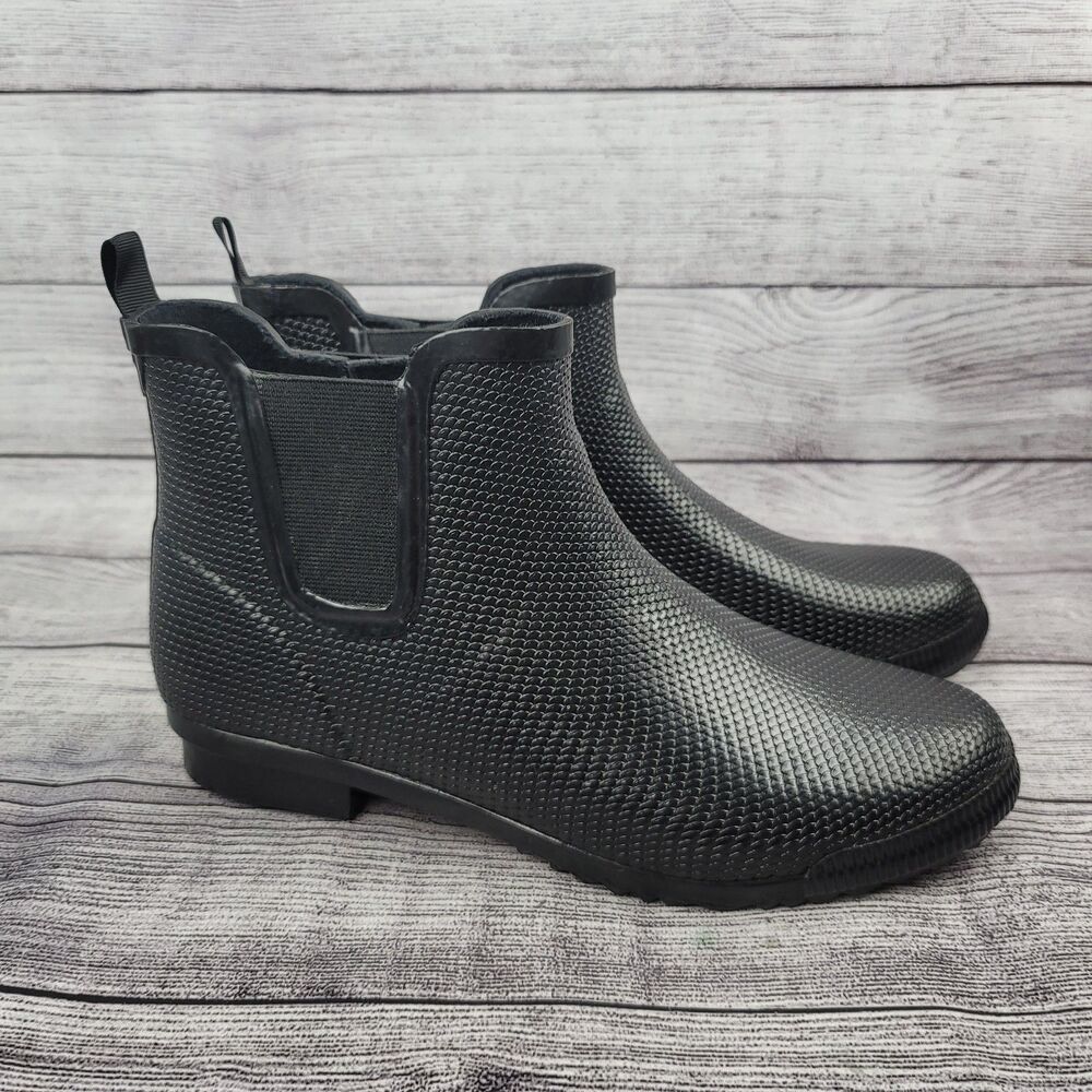 COUGAR Black Textured Rubber Ankle Rubber Waterproof Rain Boots Size 10